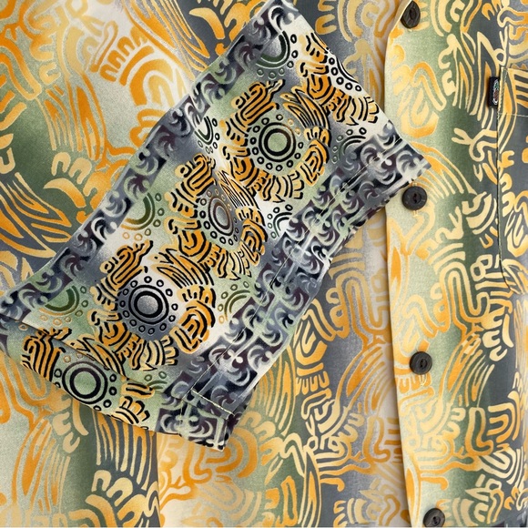 Pineapple Connection Orange/Yellow/Grey Hawaiian Tribal Shirt L - Picture 7 of 11